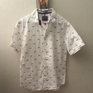 Denim & Flower White Casual Button Down Shirt with Pattern